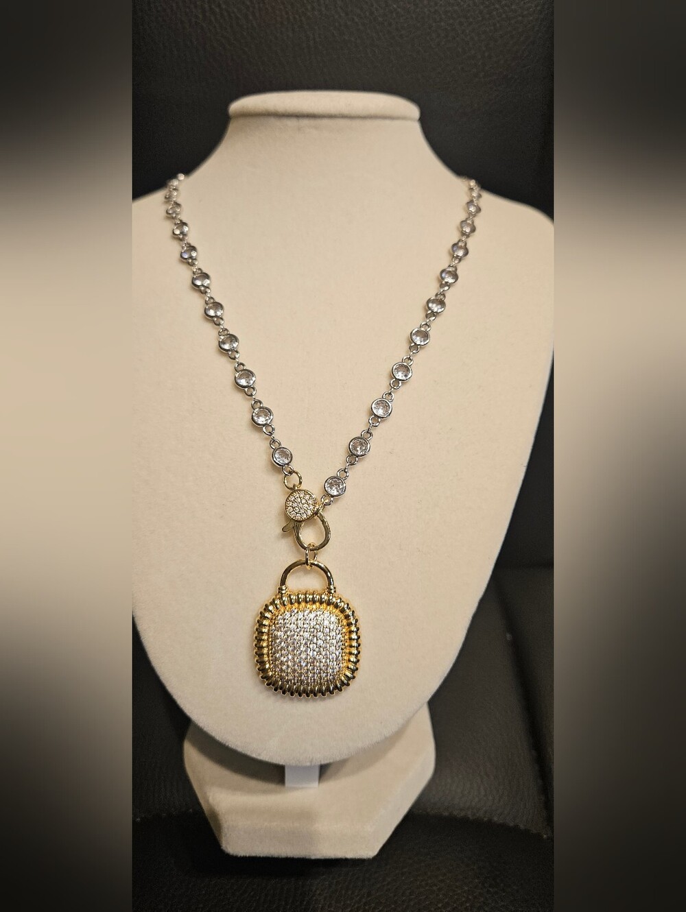 Vault FR Gold and Silver Pave Pendant Necklace with Crystal Chain - Women's
